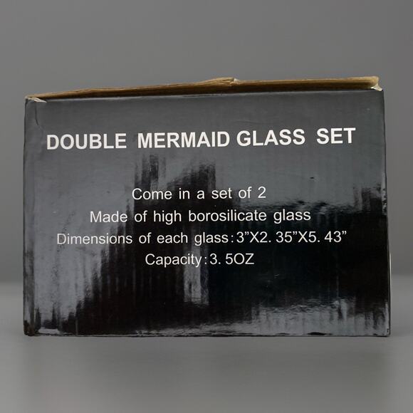 Pair Mermaid Tail Shaped Clear Double Wall Drinking Glass 5.2" inch New/Open Box - Picture 4 of 4